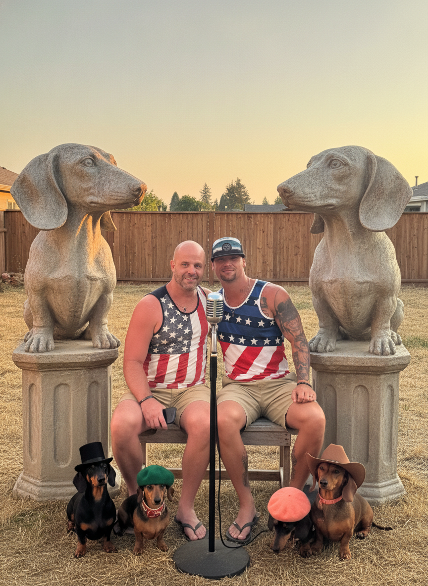 Clint and Destry standing together, smiling at camera